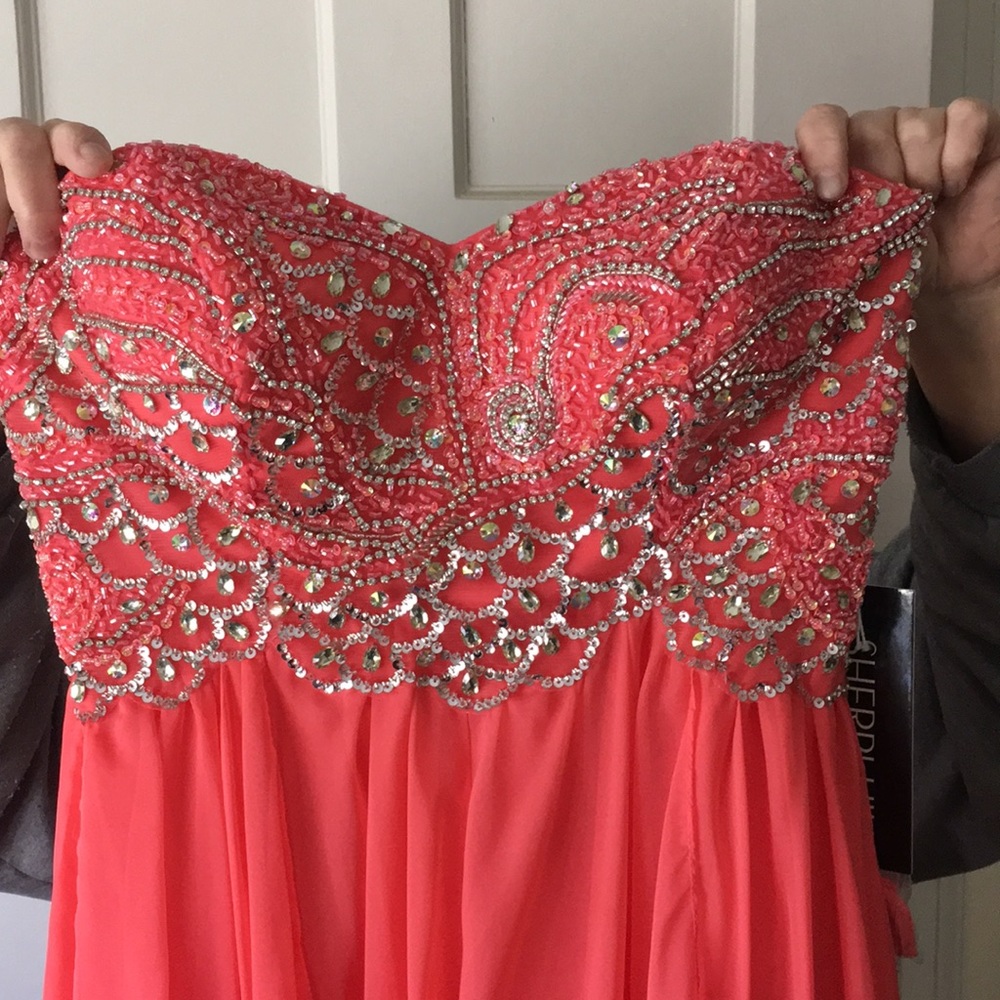 NWT Sherri Hill #3874 Coral Beaded Dress